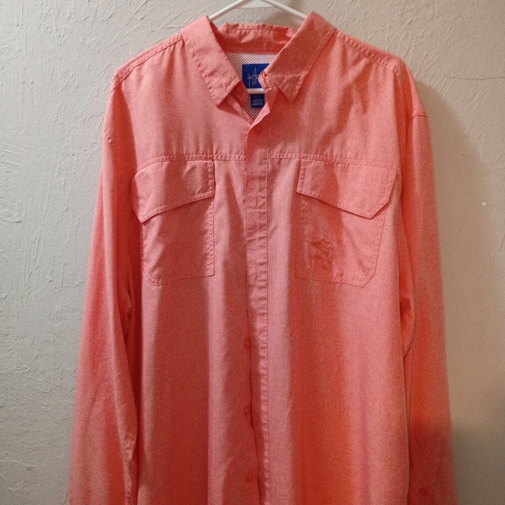 Guy Harvey Button Up Shirt Men’s XL Coral Long Sleeve Fishing Casual